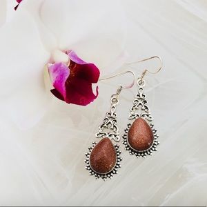Vintage 925 Sterling Silver Goldstone Earrings
